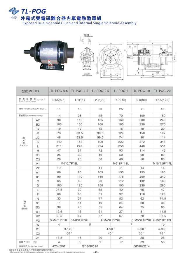 外露式雙電磁離合器單剎車組規(guī)格參數(shù)